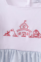 Blue Embroidered Swiss Dot Ruffle Set