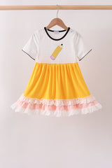 Mustard Pencil Ruffle Dress