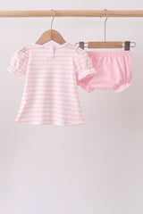 Pink Stripe Apple Book Applique Bubble