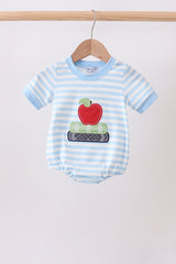 Blue Stripe Apple Book Appliqué Bubble