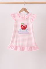 Pink Stripe Apple Book Appliqué Dress