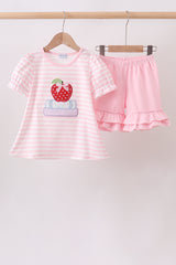 Pink Stripe Apple Book Appliqué Ruffle Set