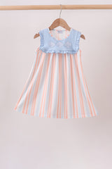 Seashell Stripe Embroidered Dress