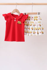 Red Bus Embroidered Skorts Set