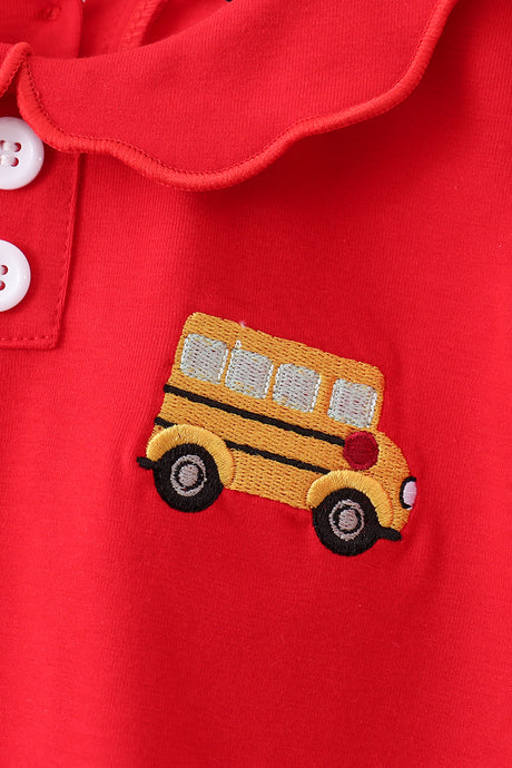 Red Bus Embroidered Skorts Set
