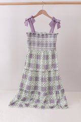 Purple Floral Smocked Women Dress