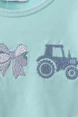 Blue Farm Tractor Embroidered Bloomer Set
