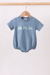 Blue Farm Tractor Embroidered Bubble