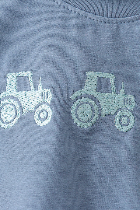 Blue Farm Tractor Embroidered Bubble