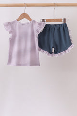 Purple Stripe Ruffle Set