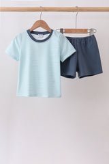 Blue Stripe Shorts Set