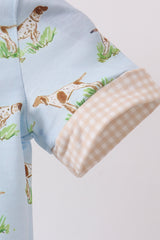 Blue Puppy Embroidered Pocket Romper