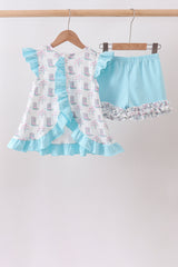 Blue Boots Ruffle Shorts Set