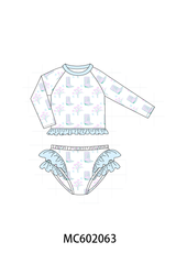 Blue Boots Ruffle Rashguard Set