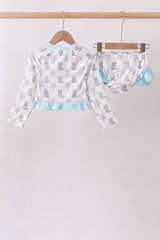 Blue Boots Ruffle Rashguard Set