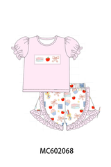 Pink Apple Embroidered Ruffle Set