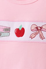 Pink Apple Embroidered Ruffle Set