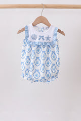 Blue Shells Embroidered Ruffle Bubble