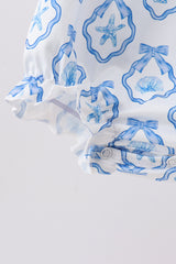 Blue Shells Embroidered Ruffle Bubble