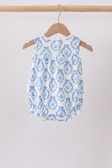 Blue Shells Embroidered Ruffle Bubble