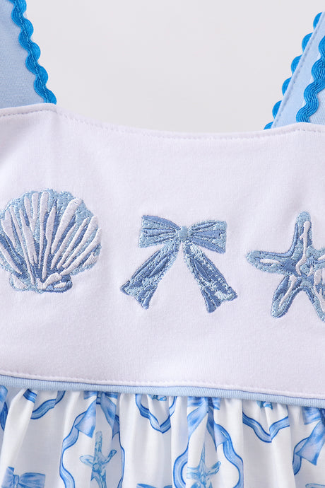 Blue Shells Embroidered Dress