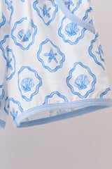 Blue Shells Embroidered Shorts Set