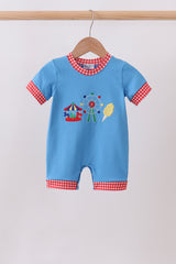 Blue Carousel Embroidered Romper