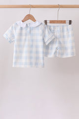 Blue Gingham Shorts Set