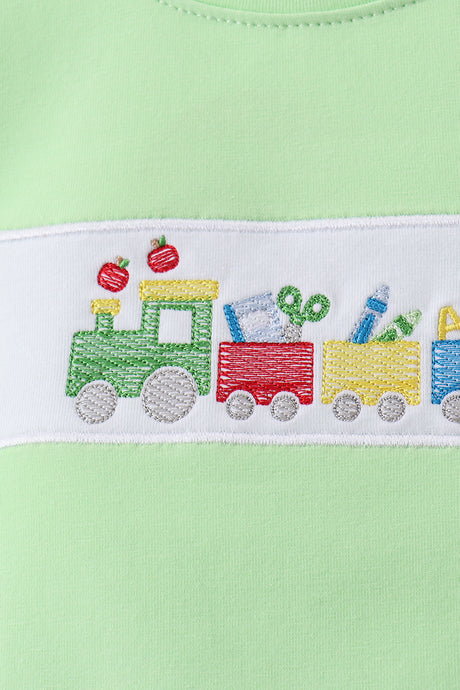 Green Train Embroidered Seersucker Set