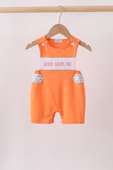 Coral Jesus Loves me Smocked Jon Jon