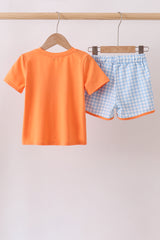 Coral Jesus Loves me Smocked Gingham Shorts Set