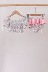 Pink Floral Smocked Swimsuit