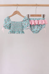 Green Floral Smocked Swimsuit