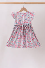 Blue Floral Smocked Ruffle Dress