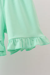 Green Butterfly Smocked Ruffle Shorts Set
