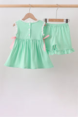 Green Butterfly Smocked Ruffle Shorts Set