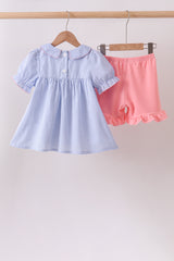 Blue Whale Smocked Seersucker Shorts Set