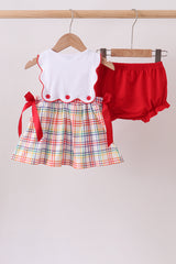 Red ABC Embroidered Plaid Bloomer Set