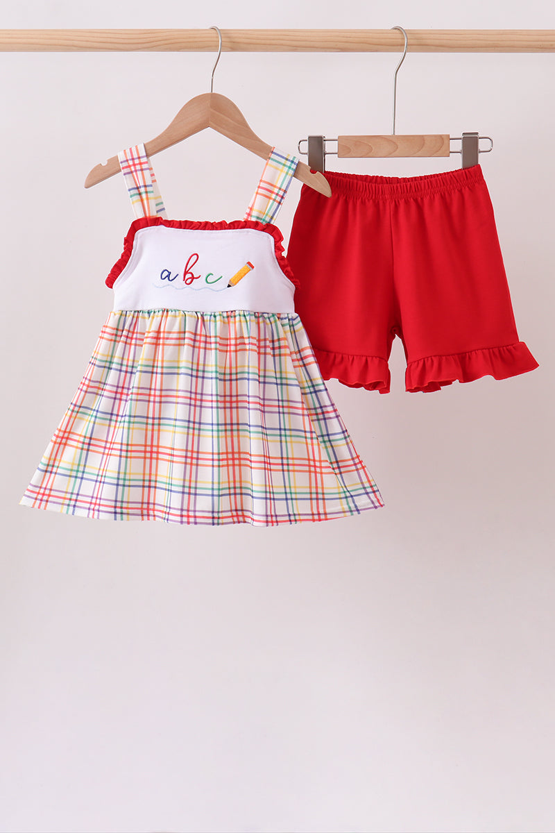 Red ABC Embroidered Plaid Set – Honeydew USA