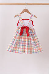 Red ABC Embroidered Plaid Dress