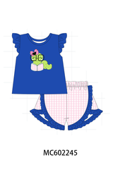 Blue Bookworm Applique Ruffle Shorts Set