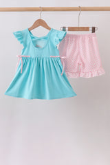 Blue Apple Applique Shorts Set