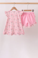 Pink Floral Ruffle Shorts Set