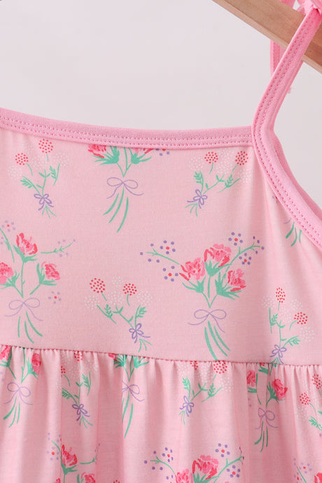 Pink Floral Tiered Dress