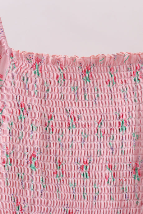 Pink Floral Smocked Mom Dress