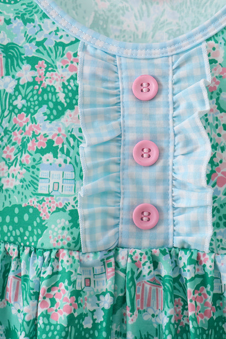 Green house floral Ruffle Dress