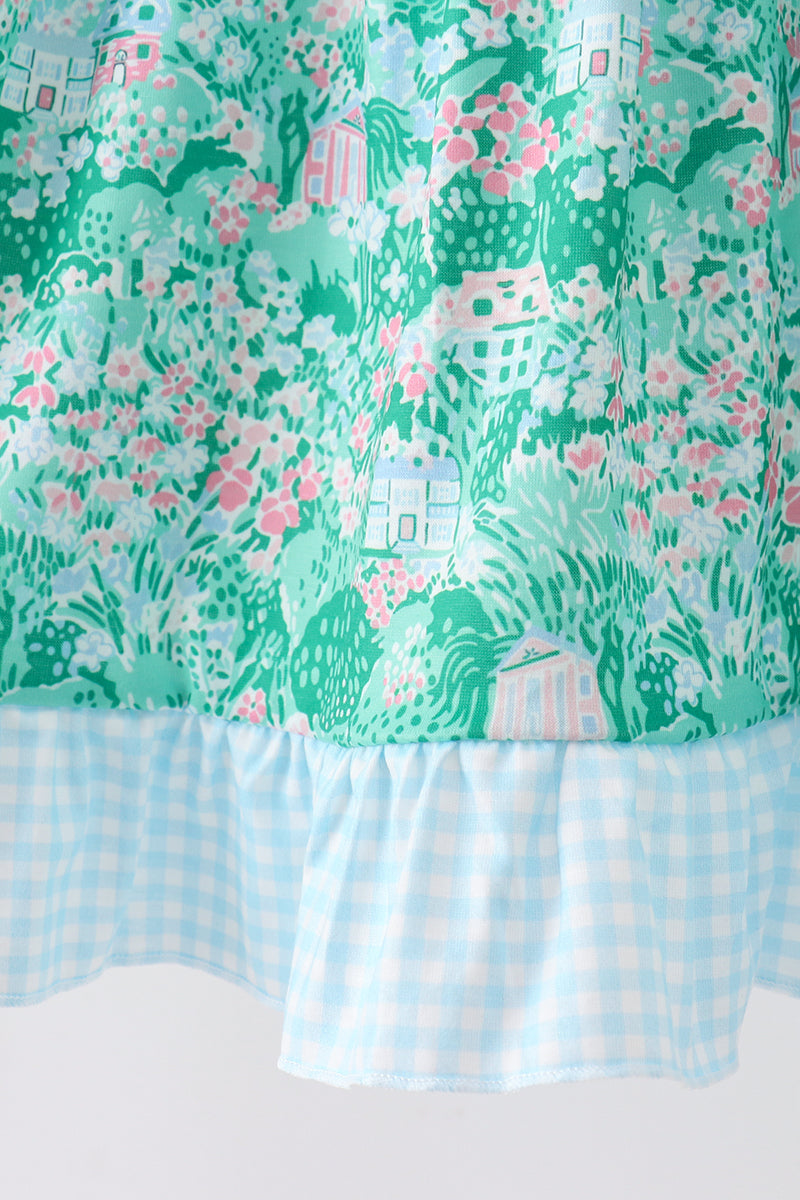 Green house floral Ruffle Dress