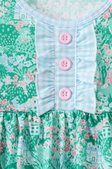 Green house floral Ruffle Shorts Set