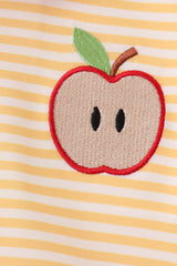 Mustard Stripe Apple Embroidered Top