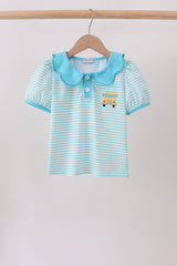 Blue Stripe School Bus Embroidered Top